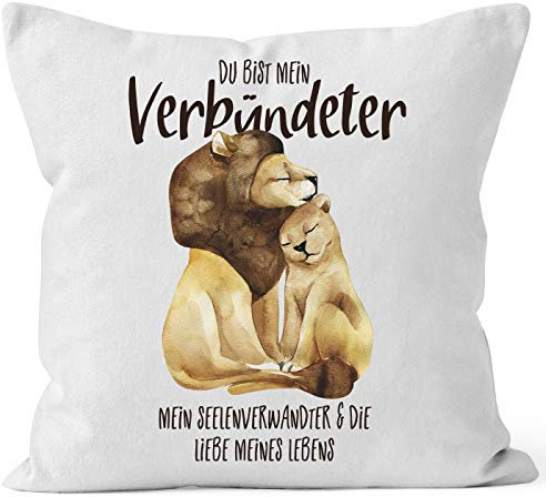 MoonWorks® Kissen-Bezug Du bist Mein Verbündeter Löwe Löwen Pärchen Liebe Spruch Geschenk Liebessprüche Kissen-Hülle Deko-Kissen weiß Unisize