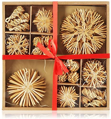 com-four® 48x Strohsterne im Mix-Set - Christbaum-Schmuck - Stroh-Anhänger für den Weihnachtsbaum - natürlicher Christbaum-Behang - Weihnachtsdekoration - Ø 11 cm