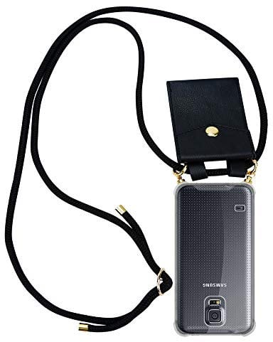 Cadorabo Handykette kompatibel mit Samsung Galaxy S5 / S5 NEO Schutzhülle TPU Silikon Case Necklace Design Slim Kratzfest Kordel Band mit Etui Rundumschutz Case Hülle für Galaxy S5 / S5 NEO in Schwarz