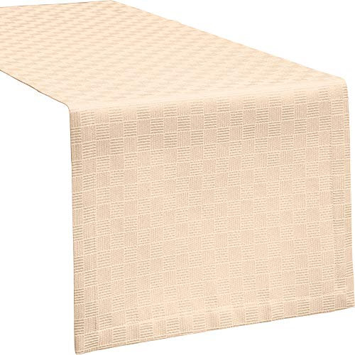 Erwin Müller Tischwäsche, Tischläufer Jacquard Karo, Paderborn Sekt Größe 40x170 cm - fleckabweisend, schmutzunempfindlich und leicht zu reinigen (weitere Farben, Größen)