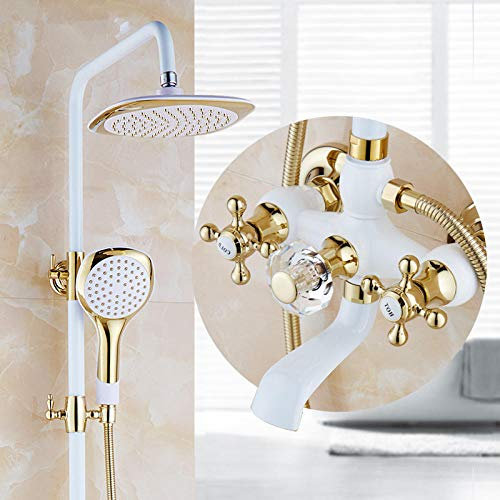 Huin Rubinetti per doccia da bagno in oro bianco Set soffione doccia a pioggia da 8Miscelatore a 3 vie Rubinetto per vasca esterno Rubinetto per doccia
