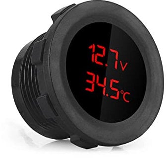 Esenlong Auto Voltmeter Thermometer 2 in 1, Digital LED Anzeige Auto Batterie Spannung temperatur Gauge Monitor Meter voltmesser Kompatibel mit 12V Gleichstromfahrzeugen (Rot)