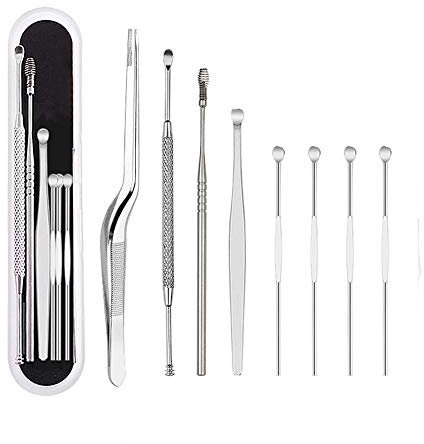 Ear Cleaning Set, Stainless Steel Spiral Ear Wax Cleaner Removal Tool Kits with Storage Box for Adults Men Women 8 Pcs