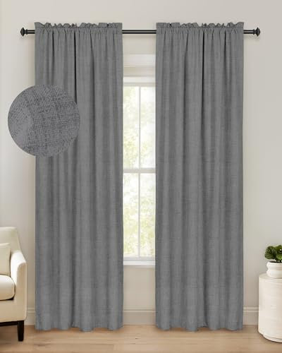 Tende oscuranti 100% lunghe 350 cm, 2 pannelli, in lino testurizzato, senza luce, tende oscuranti e tende per soggiorno, camera da letto, 127 cm di larghezza ogni pannello, grigio scuro