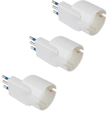 POLYPOOL | Presa Schuko Adattatori Salvaspazio Presa Tedesca con Spina 10A 2P+T, Presa 10-16A 2P+T (Standard Italiano 10A e Tedesco 16A con Terra Laterale) - 3 Adattatori Bianchi - PP2233.3