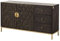MASSIVMOEBEL24.DE Diamond Kommode aus Mango u. Eisen | Massivholz - grau geölt | 40x145x77 | 2 Türen 3 Schubladen | Push-to-Open Knopfgriffe Ornamente Mosaik Gold | Wohnzimmer-Schrank Sideboard