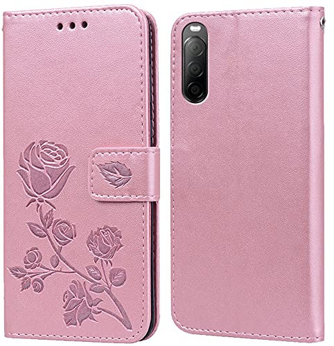 PKQTOP Hülle für Sony Xperia 10 II 10ii Handyhülle,Klappbar Tasche Case,Standfunktion,Kartenfach,Silikon Bumper,Stoßfeste Schutzhülle Cover für Sony Xperia 10 II 10ii