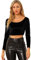 Allegra K Women's Velvet Long Sleeve Crops Off Shoulder Solid Crop Top Slim Fit Saree Blouse Black XL