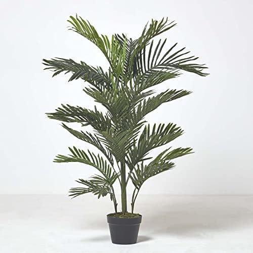 HOMESCAPES Artificial Palm Tree 120 cm Tall Fake Palm Plant with Large Leaves in Black Pot