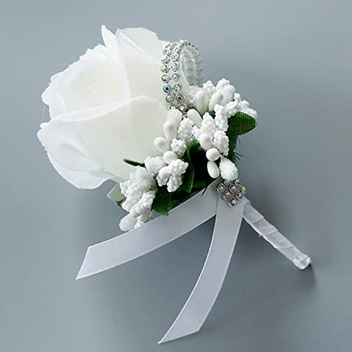 Duories 4 Stück Ansteckblume Hochzeit mit Anstecknadel Seidenband,Künstliche Rose Blume Hochzeitsbrosche,Hochzeit Zubehör Brautaccessoires,Boutonniere für Hochzeiten Bankette Jubiläumsdaten (Weiß)