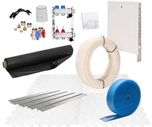 Fußbodenheizung Warmwasser Set 10m² Trockenestrich 25 mm Dämmplatte PE-RT Regelung A