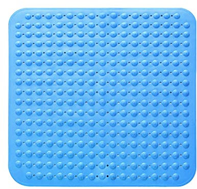 Duschmatte, 48 x 48 cm Antirutschmatte mit Saugnäpfen, Waschmaschinenfest, Quadrat, MeeresBlau