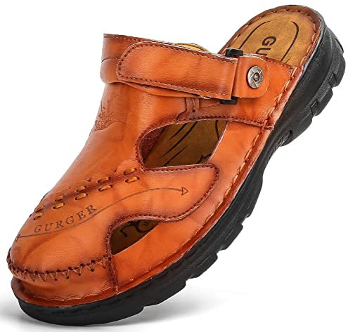 GURGER Sandales de Marche Homme Cuir de Vachette Été Sabots et Mules Taille 41 Marron Rouge