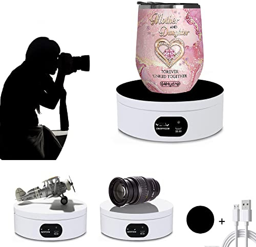 WeArkoTac Motorized Rotating Display Stand , 4.72 360 Degree Cup Display Stand for Photography Products, 3D Models,Tumbler Display Turner for Glitter Cups Photography Small Arts Pruducts