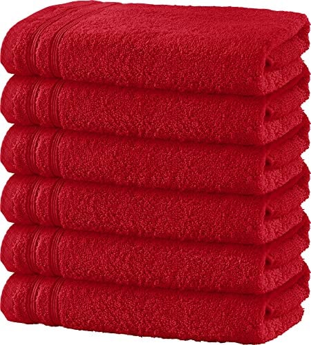 Erwin Müller Handtuch 6er-Pack Heidelberg 100% Baumwolle - saugstark, gut trocknend, kompakt, leichte Qualität rot Größe 50x100 cm - ideal für Sport, Strand, Reisen