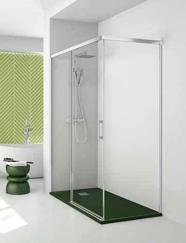 Mampara de Ducha Angular - 2 Hojas fijas + 1 Puerta Corredera - Modelo Sibila Q3 (85 x 170)