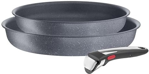 Tefal Ingenio Lot de 2 poêles + poignée amovible, Induction, Revêtement antiadhésif, Empilable, Compatible lave-vaisselle, Fabriqué en France, Natural On L7669353, Gris