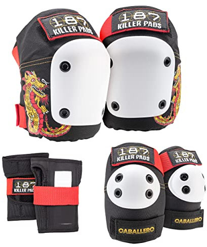 187 Killer Pads Skateboarding Knieschoner, Ellenbogenschützer und Handgelenkschoner, Six-Pack Pad Set, Junior, Caballero