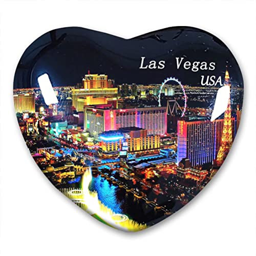 Lywallca USA Las Vegas Kühlschrankmagnet, Kühlschrankaufkleber, Kollektion, dekorativer Magnet, Reise-Souvenir, herzförmiges Kristallglas, 5,1 x 4,5 x 1,1 cm