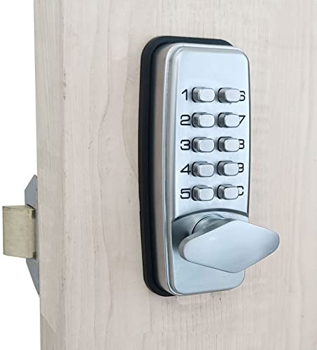 ShouSiFang Cerradura de puerta digital con botón, cerradura de puerta sin llave, exterior e interior, color plateado