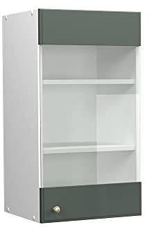 Vicco Küchenglasschrank Fame-Line, Glashängeschrank, Grün-Gold Landhaus/Weiß, 40 cm