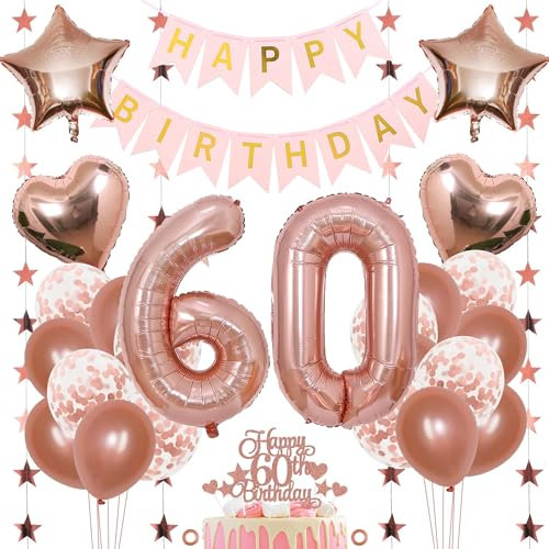Jxuzh 60. Geburtstag Dekoration Mädchen Deko 60. Geburtstag Mädchen Luftballon 60. Geburtstag Rosegold Geburtstagsdeko 60 Rosegold Happy Birthday 60 Geburtstag Deko 60 Jahr Geburtstag Mädchen 33pcs