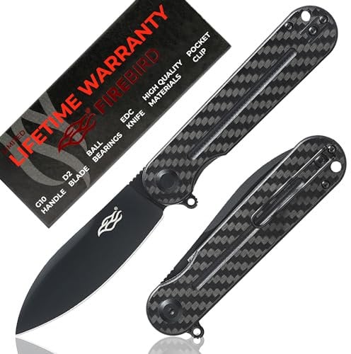Firebird GANZO FH922PT-CF Couteau Pliant de Poche Lame en Noir Acier D2 85 mm G10 Poignée Antidérapante avec Clip Camping EDC Couteau 196mm 109g (Fibre de carbone)