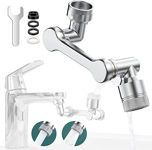 Ainiv 1080° Rotate Tap Aerator, Metal Swivel Water Saving Faucet with Filter for 22/24MM Threaded Taps, Faucet Aerator Swivel Kitchen Sink 2 Modes, Tap Extension Connection for Kitchen, Bathroom