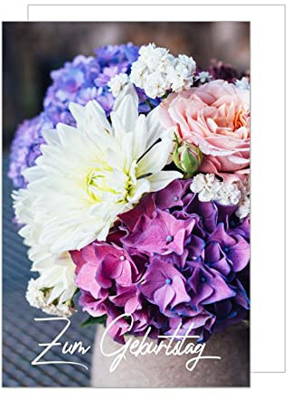 Edition Seidel Premium Geburtstagskarte mit Umschlag. Glückwunschkarte Grusskarte Billet Geburtstag Karte Happy Birthday bunter Blumenstrauss Hortensie Rose (G3053 SW023)