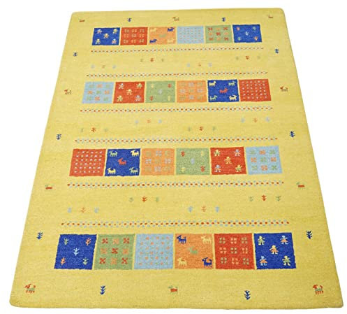 WAWA TEPPICH Wollteppich aus Handarbeit Gelb 160 x 230 cm HT327