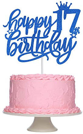 Tortendeko 17. Geburtstag Junge Mädchen, Schwarz Glitzer 17. Kuchendeko Geburtstag, Happy 17. Geburtstagstorte Topper, Kuchen Topper 17 Junge, Happy 17th Birthday Cake Topper(Schwarz) (Blau)