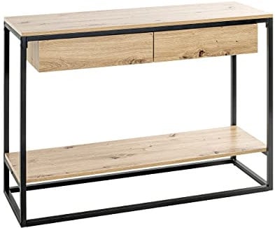 HAKU Möbel Konsole Eiche, schwarz, MDF, Metall - Maße: B 100 cm x H 75 cm x T 35 cm, Style: Modern