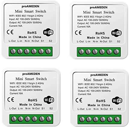 proAMEDEN Interruptor inteligente Wifi HomeKit 16A, [4/un] MINI Smart Switch Wifi, Módulo interruptor, app CozyLife funciona con Control de voz Siri, Compatible con Alexa, Google Home.