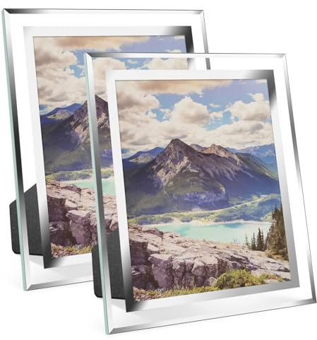 Cinnani Cadre Photo en Verre 20 x 25cm, Lot de 2 Cadre Photo Mural Moderne Argenté, Vertical ou Suspendu, Transparent Plexiglas Deco Photo pour Les Mariages, Les Maisons, Les Studios