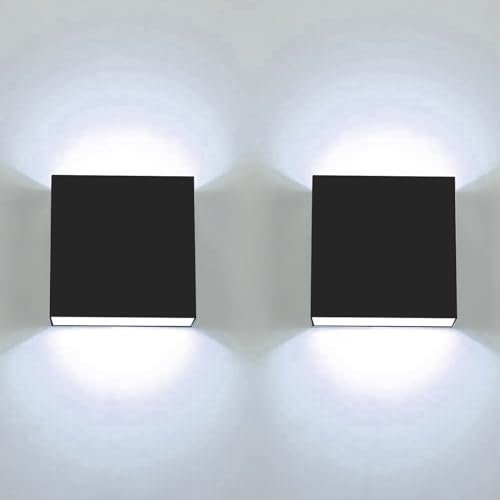 CHEVVY LED Wandleuchte Innen Schwarz 7W 2 Stück Moderne LED Wandleuchte Up and Down Leuchten Aussen Einstellbar Abstrahlwinkel Kaltweißes Licht 6000K Schwarze Wandlampen