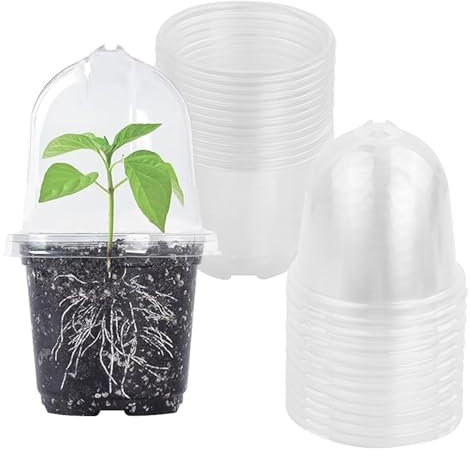Palwin 12 Stück Anzuchttöpfe mit Feuchtigkeitskuppel, Ø 9CM Transparente Plastik Pflanzentöpfe, Klein Anzuchttopf Rund Blumentöpfe mit Ablauflöchern für Samen, Sukkulenten, Stecklinge, Setzlinge