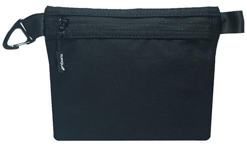 YUMQUA Petite trousse de toilette en nylon imperméable avec fermeture éclair avec mousqueton, sac de rangement polyvalent pour outils cosmétiques numériques, Noir , Handgepack, Trousse de toilette