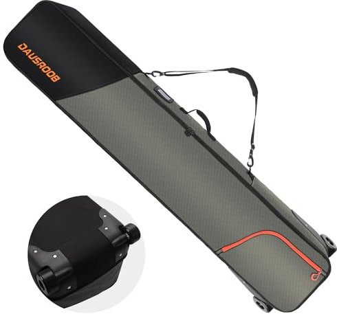 DAUSROOB Borsa da sci Borsa da Snowboard con Ruote, Sacca da Sci Imbottita 1680D Impermeabile Sacca Portasci per Viaggi Aerei, Borsa da Viaggio per Snowboard, Occhiali, Guanti, Sci e Accessori (164CM)