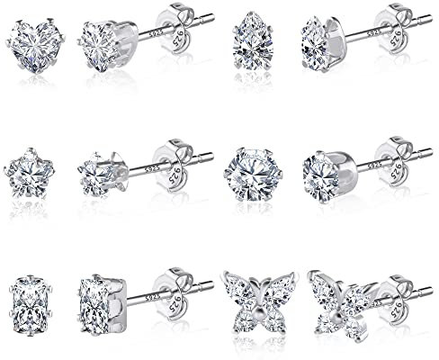ASH'S CHOICE Ohrringe Silber 925 Ohrstecker Set, 6 Paar Silber 925 Ohrringe Set Kleine Ohrstecker, Schläfer Knorpel Ohrringe Silber Glitz Ohrstecker mit Zirkon Kugel Ohrringe Ohrsteck Damen Frauen