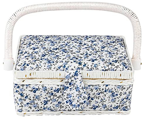 Nähset, Nähbox, Nähkorb mit Blumendruck-Design, Nähset-Aufbewahrungsbox mit herausnehmbarem Tablett, integriertem Nadelkissen und Innentasche (Farbe: Rosa, Größe: 19,5 x 13 x 10 cm) ( Color : Green )