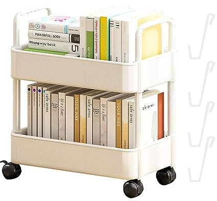 2 Tier Rolling Cart Storage Trolley, Utility Rolling Cart Wheels, Kitchen Storage Rack Wheels, Rolling Library Book Cart For Room, Snack Cart Trolley, Multi Functional Movable Storage Organizer