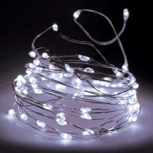 MIJOMA LED Micro Drahtlichterkette mit Timerfunktion, Vielseitige Beleuchtung, Flexibel und filigran, Batteriebetrieben (Weiß, 20 LED - 95cm)