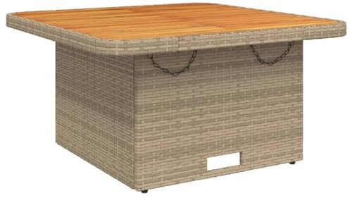 vidaXL Gartentisch, Outdoor Tisch mit Verstellbarer Tischplatte, Couchtisch mit Stahlrahmen, Esstisch Gartenmöbel, Beige Poly Rattan Akazienholz