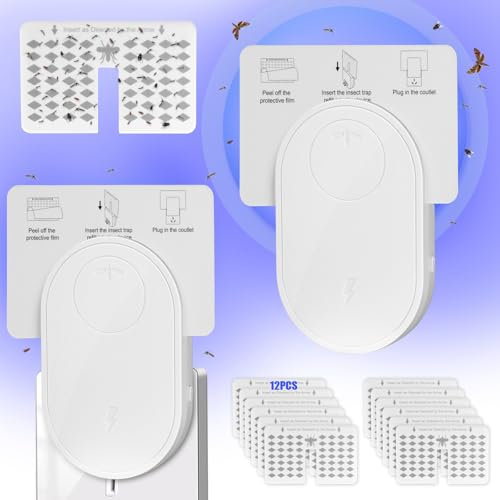 flintronic Trampa para Insectos, Voladores para Uso en Interiores, Trampa para Mosquitos Enchufable, Trampa para Mosquitos Voladores, con 12 Placas Trampa Adhesivas-2PCS