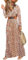 Woolicity Womens Summer Maxi Dress Boho Floral Wrap V Neck Long Sleeve Beach Flowy Long Dresses Red L