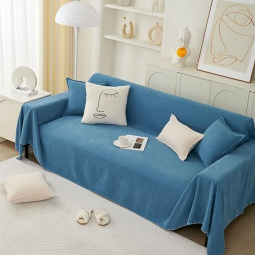AMDXD Sofaüberwurf, Einfarbig Muster Ecksofa Bezug Hussen, rutschfeste Sesselbezug Hund in Chenille für Wohnzimmer Protector & Hunde Haustiere - 180x230CM, Blau