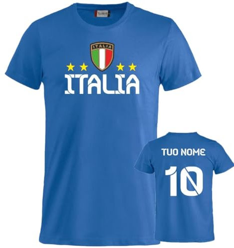 PELUSCIAMO Maglia Italia Cotone Personalizzabile con Nome e Numero | T-Shirt Nazionale Italiana | Bambino Uomo Maniche Corte | Forza Azzurri PS 27431-A-096-BS