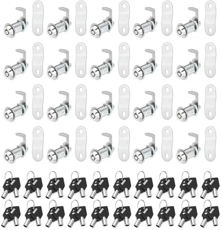 PATIKIL 1-1/8 Inch Cabinet Locks with Key, 20 Pack Cam Replacement Lock Cylinder Toolbox Lock Keyed Alike for RV Drawer Storage Cart Mailbox Compartment Door Tool Lock, Silver