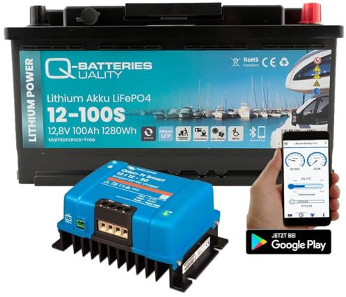 Q-Batteries Lithium Akku 12-100S 12,8V 100Ah 1280Wh LiFePO4 Batterie mit Victron Orion Ladegerät