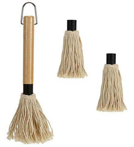Barbecue Basting Brush 11Inch Grill Basting Mop Wooden with 2 Extra Replacement Heads for BBQ Grilling Smoking Steak